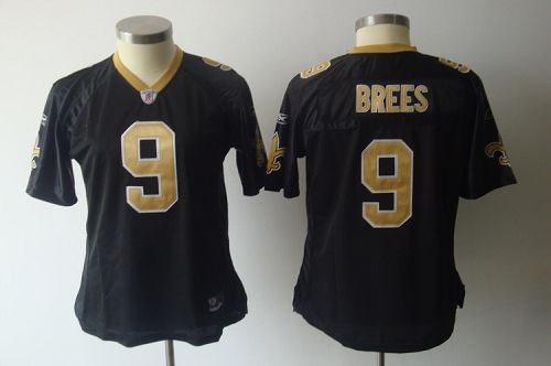 Saints #9 Drew Brees Black Women's Team Color Stitched NFL Jersey - Click Image to Close